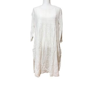The Loom Indian Kurti White Dress Pleated Handmade Midi Long Sleeve Large NWT